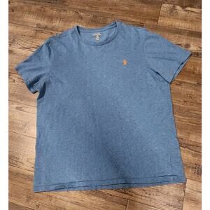 Polo Short Sleeve Men’s Shirt Size XL Custom Fit. Blue Shirt Orange Pony 2136